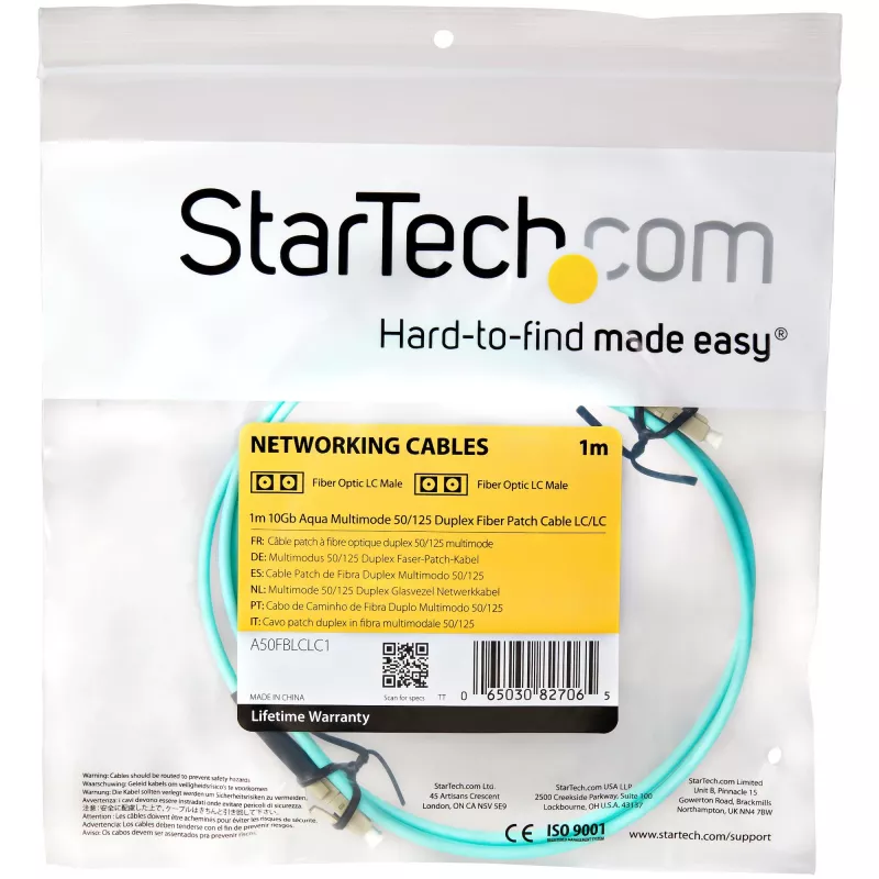 StarTech.com 1m (3ft) LC/UPC uz LC/UPC OM3 daudzmodu optiskās šķiedras kabelis, pilns duplekss 50/125µm, 100G, zemi zudumi, LSZH
