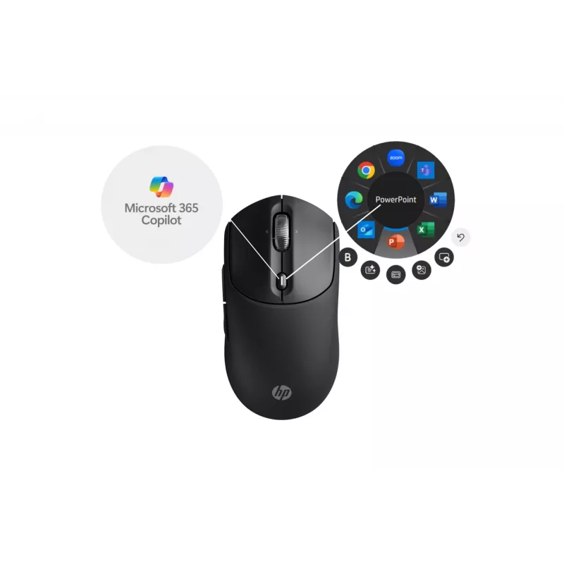 HP 700 uzlādējama bezvadu pele, abpusēja, RF bezvadu + Bluetooth, 6000 DPI, melna