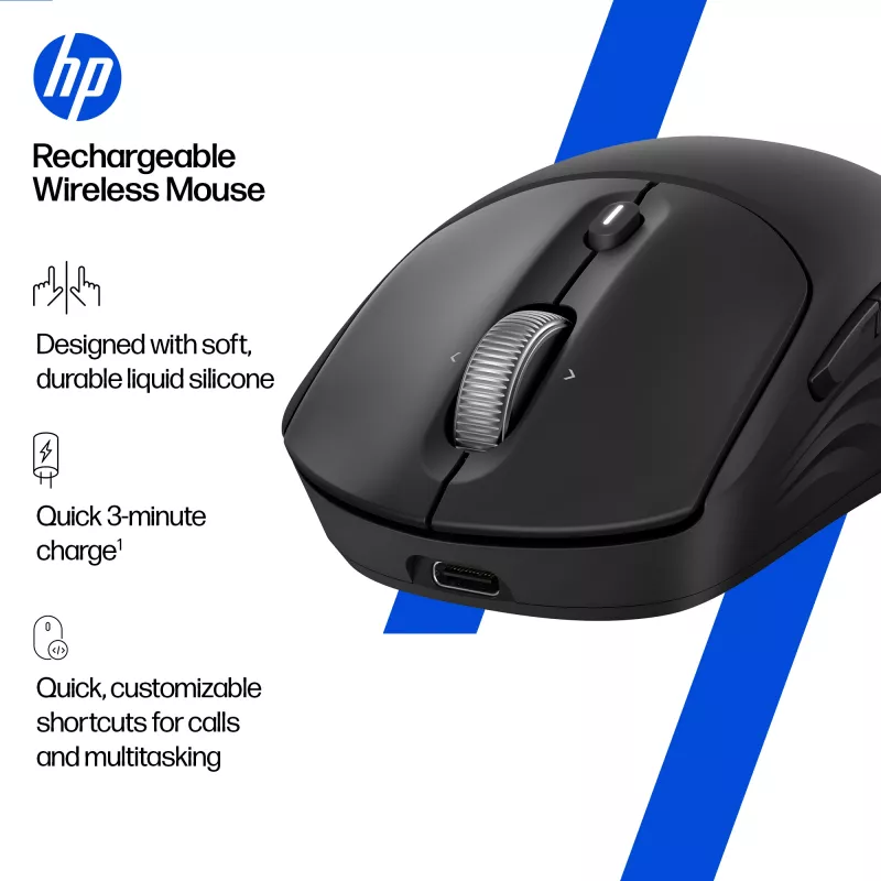 HP 700 uzlādējama bezvadu pele, abpusēja, RF bezvadu + Bluetooth, 6000 DPI, melna
