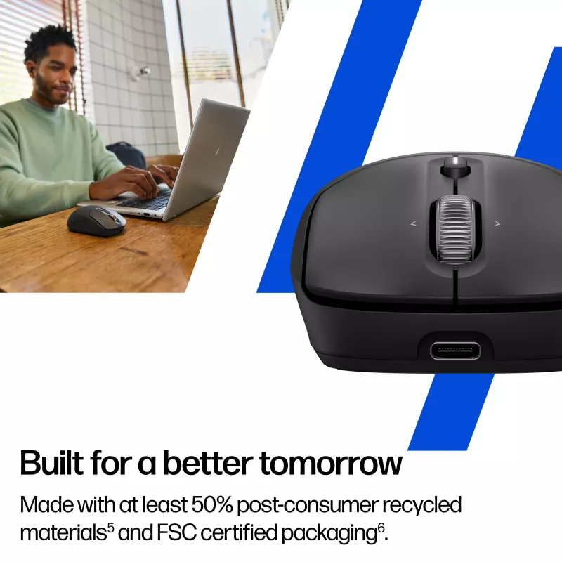 HP 700 uzlādējama bezvadu pele, abpusēja, RF bezvadu + Bluetooth, 6000 DPI, melna