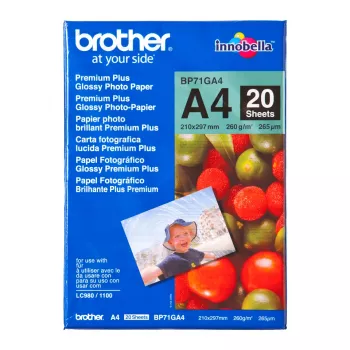 Brother A4 Glancpapīrs, 260 g/m², A4, Zils, Sarkans, 20 loksnes, 265 µm, 100 gadi