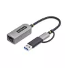 StarTech.com USB-C uz Ethernet adapteris ar USB-A dongli, 10/100/1000Mbps, USB 3.0 uz Gigabit Ethernet tīkla adapteris, 6in/15cm pievienots kabelis, USB GbE adapteris