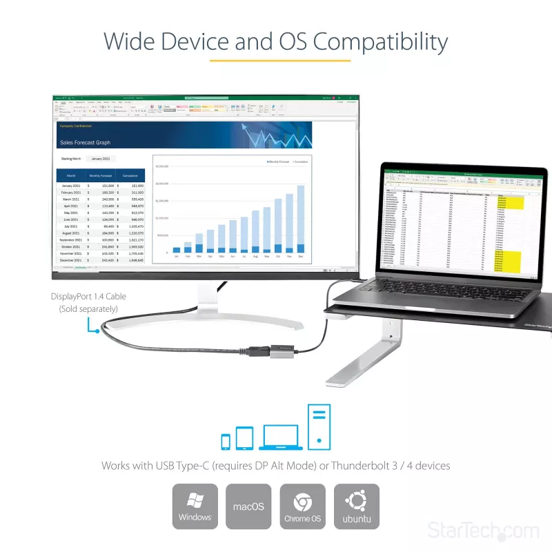 StarTech.com USB-C uz DisplayPort adapteris - 8K/4K 60Hz USB-C uz DisplayPort 1.4 adapteris - USB Type-C uz DP monitora video pārveidotājs - saderīgs ar Thunderbolt 3 - ar 30cm garu kabeli