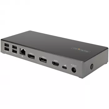 StarTech.com USB-C dokstacija - trīskāršs 4K monitors, USB Type-C dokstacija - 100W Power Delivery - DP 1.4 Alt Mode & DSC, 2x DisplayPort 1.4/HDMI 2.0 - 6xUSB (2x 10Gbps) - Windows/Chrome