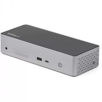 StarTech.com USB-C dokstacija - 4K 60Hz četri monitori DisplayPort un HDMI - Universāla USB-C dokstacija ar 100W Power Delivery - USB centrmezgls ar 1x USB-C un 3x USB-A, Ethernet, Audio