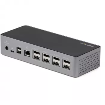 StarTech.com USB-C dokstacija - 4K 60Hz četri monitori DisplayPort un HDMI - Universāla USB-C dokstacija ar 100W Power Delivery - USB centrmezgls ar 1x USB-C un 3x USB-A, Ethernet, Audio
