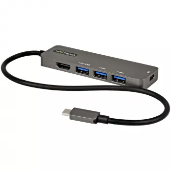 StarTech.com USB-C daudzportu adapteris - USB-C uz HDMI 2.0b 4K 60Hz (HDR10), 100W Power Delivery caurvads, 4-portu USB 3.0 centrmezgls - USB Type-C mini dokstacija - 30 cm pievienots kabelis
