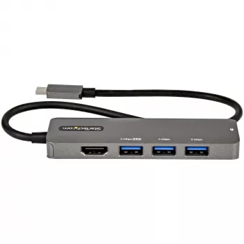StarTech.com USB-C daudzportu adapteris - USB-C uz HDMI 2.0b 4K 60Hz (HDR10), 100W Power Delivery caurvads, 4-portu USB 3.0 centrmezgls - USB Type-C mini dokstacija - 30 cm pievienots kabelis