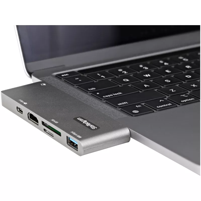 StarTech.com USB-C daudzportu adapteris MacBook Pro/Air - USB Type-C uz 4K HDMI, 100W Power Delivery caurlaide, SD/MicroSD slots, 2 portu USB 3.0 centrmezgls - portatīvā USB-C mini dokstacija