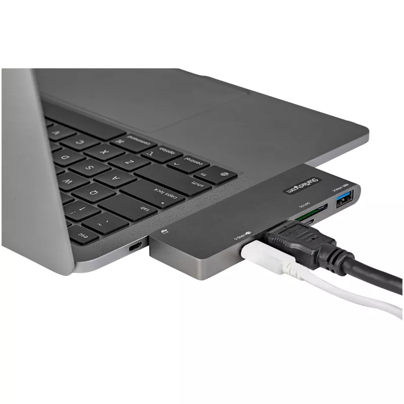 StarTech.com USB-C daudzportu adapteris MacBook Pro/Air - USB Type-C uz 4K HDMI, 100W Power Delivery caurlaide, SD/MicroSD slots, 2 portu USB 3.0 centrmezgls - portatīvā USB-C mini dokstacija