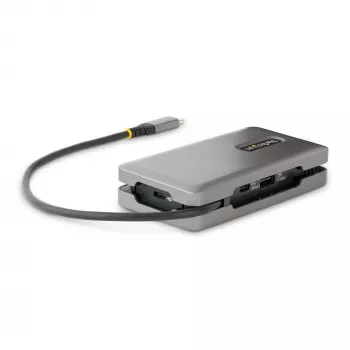 StarTech.com USB-C daudzportu adapteris - 4K 60Hz HDMI/DP - 3 portu USB centrmezgls - 100W barošanas pārvade - GbE - ceļojumu mini dokstacija ar uzlādi - 1 pēdas/30cm aptinams kabelis