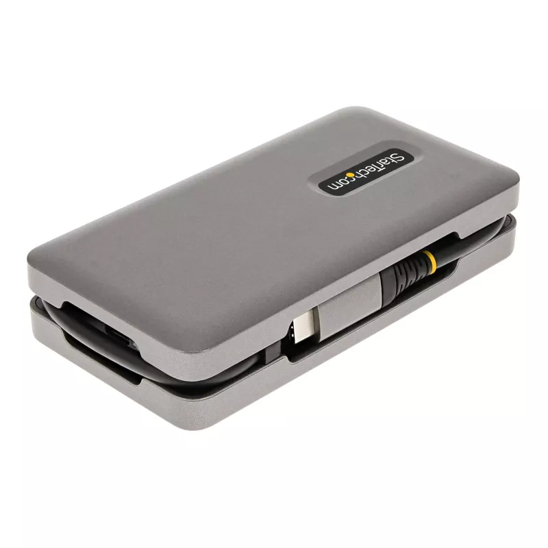 StarTech.com USB-C daudzportu adapteris - 4K 60Hz HDMI/DP - 3 portu USB centrmezgls - 100W barošanas pārvade - GbE - ceļojumu mini dokstacija ar uzlādi - 1 pēdas/30cm aptinams kabelis