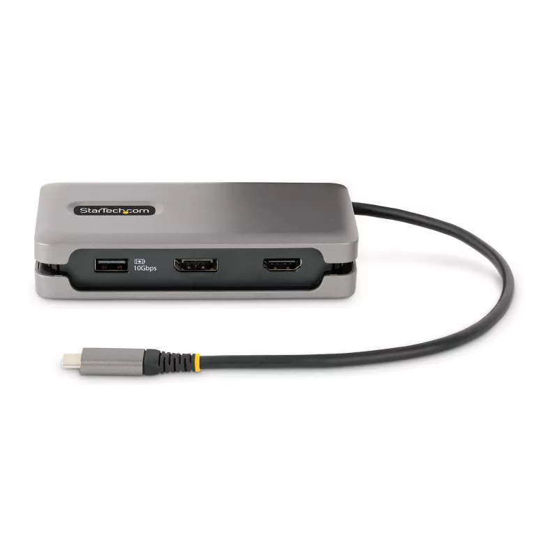 StarTech.com USB-C daudzportu adapteris - 4K 60Hz HDMI/DP - 3 portu USB centrmezgls - 100W barošanas pārvade - GbE - ceļojumu mini dokstacija ar uzlādi - 1 pēdas/30cm aptinams kabelis