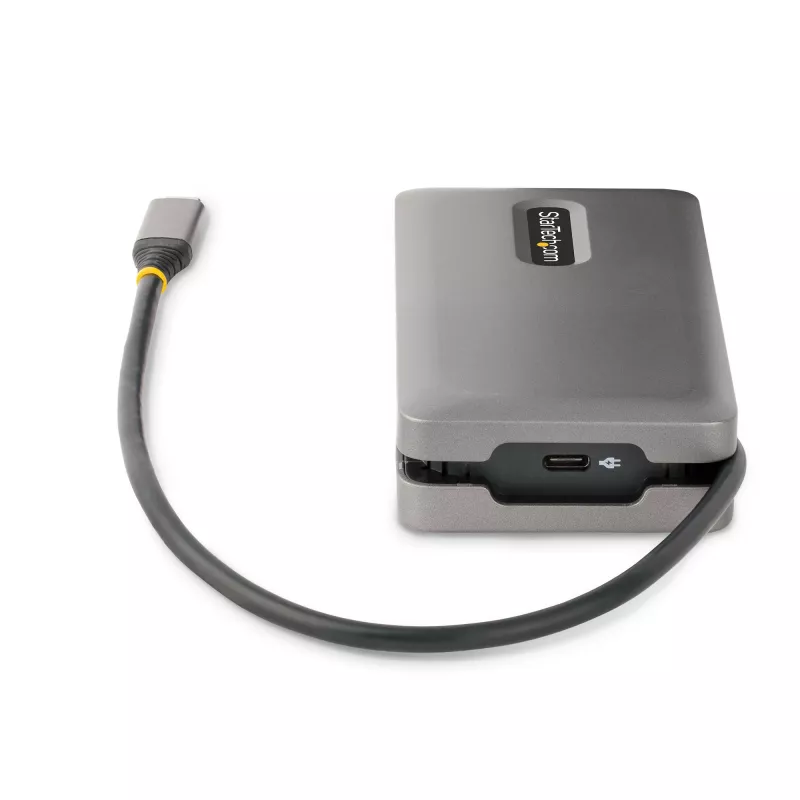 StarTech.com USB-C daudzportu adapteris - 4K 60Hz HDMI/DP - 3 portu USB centrmezgls - 100W barošanas pārvade - GbE - ceļojumu mini dokstacija ar uzlādi - 1 pēdas/30cm aptinams kabelis
