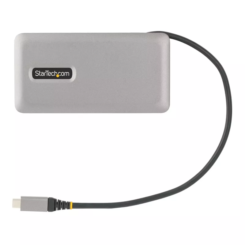 StarTech.com USB-C daudzportu adapteris - 4K 60Hz HDMI/DP - 3 portu USB centrmezgls - 100W barošanas pārvade - GbE - ceļojumu mini dokstacija ar uzlādi - 1 pēdas/30cm aptinams kabelis