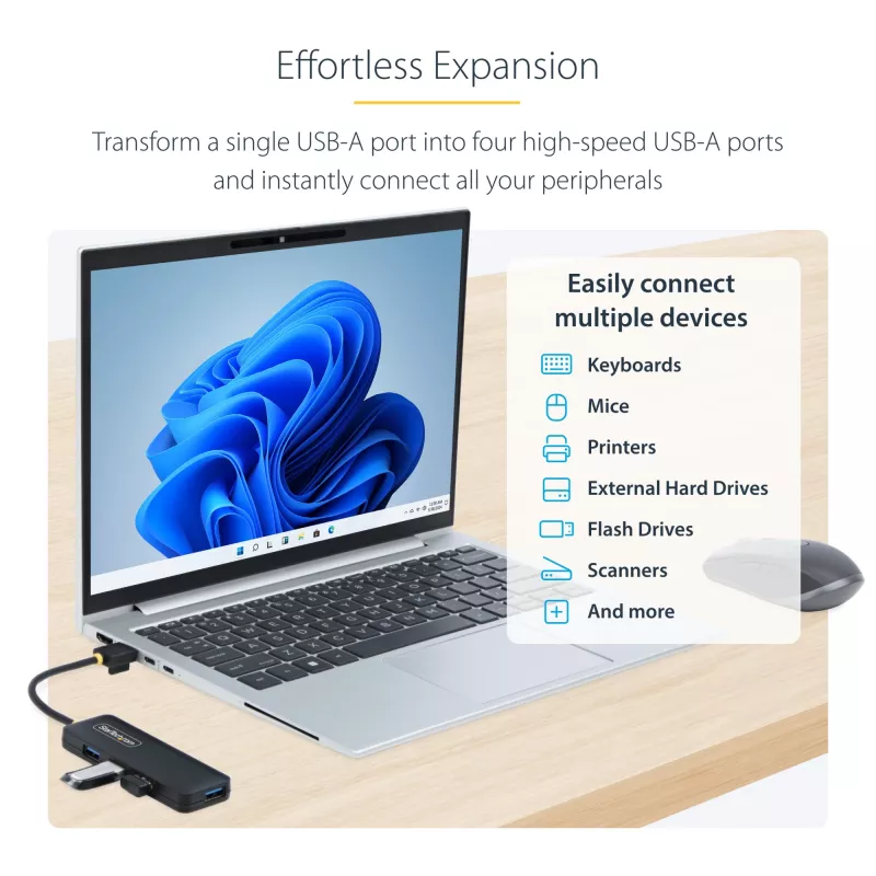 StarTech.com 4-Portu USB-A Hubs, 5Gbps, Ar Barošanu No Kopnes, Ceļojumu Mini USB Hubs, USB 3.0 Daudzportu Sadalītājs, Pārnēsājams USB Hubs, Aizsardzība Pret Pārslodzi (OCP)