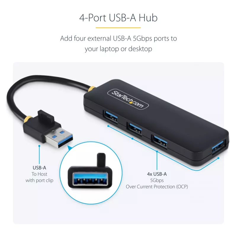 StarTech.com 4-Portu USB-A Hubs, 5Gbps, Ar Barošanu No Kopnes, Ceļojumu Mini USB Hubs, USB 3.0 Daudzportu Sadalītājs, Pārnēsājams USB Hubs, Aizsardzība Pret Pārslodzi (OCP)