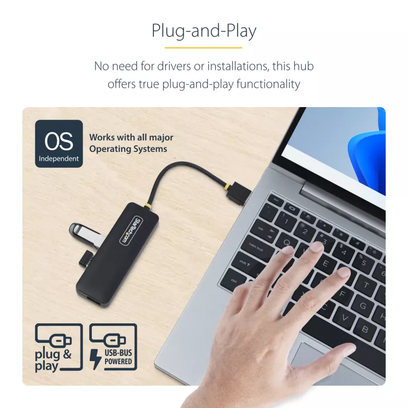 StarTech.com 4-Portu USB-A Hubs, 5Gbps, Ar Barošanu No Kopnes, Ceļojumu Mini USB Hubs, USB 3.0 Daudzportu Sadalītājs, Pārnēsājams USB Hubs, Aizsardzība Pret Pārslodzi (OCP)