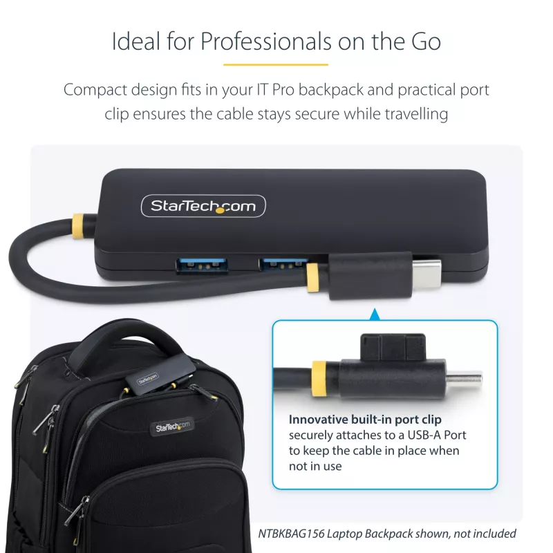 StarTech.com 4-Portu USB-C Hubs, 5Gbps, USB-C uz 4x USB-A, Barojams no kopnes, Kompakts ceļojumu mini hubs, Daudzportu USB 3.0 sadalītājs, Pārnēsājams hubs, Aizsardzība pret pārslodzi