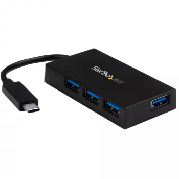 StarTech.com 4 portu USB-C centrmezgls ar 4x USB-A pieslēgvietām (USB 3.0/3.1 Gen 1 SuperSpeed 5Gbps) - barošana no USB kopnes vai ārējā adaptera - pārnēsājams USB-C uz USB-A BC 1.2 lādēšanas centrmezgls ar barošanas adapteri