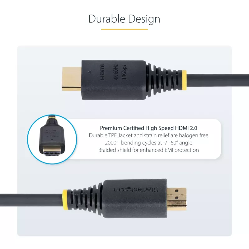 StarTech.com 3m Premium Certified HDMI 2.0 kabelis, 4K 60Hz/1440p 144Hz, HDR10/HDCP 2.2/ARC, 18Gbps, TPE apvalks