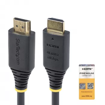 StarTech.com 1.6 pēdu (50 cm) Premium Certified ātrgaitas HDMI kabelis, 4K 60Hz/1440p 144Hz, HDR10/HDCP 2.2/ARC, 18Gbps, UHD HDMI 2.0 vads TV/monitoram/displejam, TPE apvalks