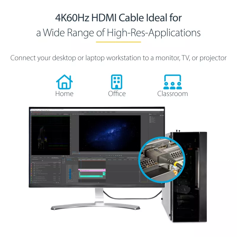StarTech.com 6 pēdu (2 m) Premium Sertificēts HDMI 2.0 Kabelis - Ātrgaitas Ultra HD 4K 60Hz HDMI Kabelis ar Ethernet - HDR10, ARC - UHD HDMI Video Vads - UHD Monitoriem, TV, Displejiem - Vīriešu/Vīriešu