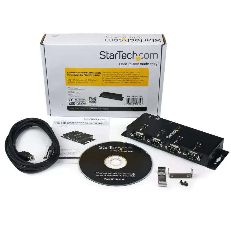 StarTech.com 4 Portu USB-DB9 RS232 Seriālais Adapteru Hubs – Rūpnieciskais DIN Sliežu un Sienas Montāžas