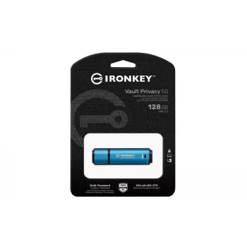 Kingston IronKey 128GB Vault Privacy 50 šifrēts USB zibatmiņas disks, AES-256, FIPS 197