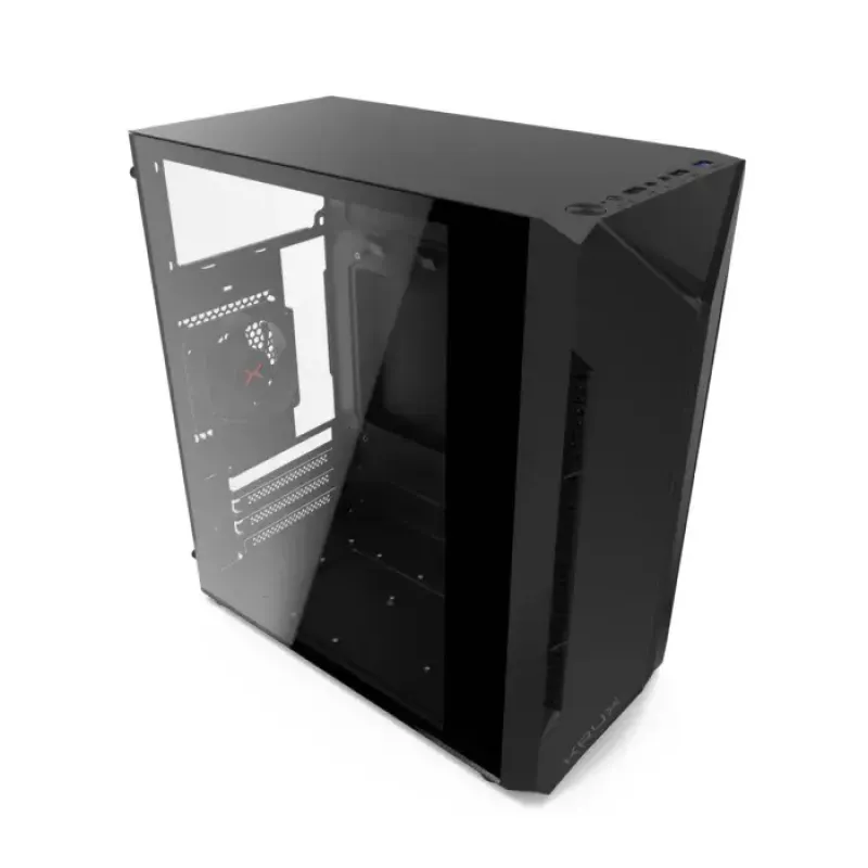 Korpuss KRUX Astro Cube Black — kuba formas korpuss, micro ATX/mini-ITX, 1×3.5 collu + 2×2.5 collu sloti, sānu logs, max PSU 28 cm, max dzesētāja augstums 136 mm