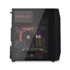 Korpuss KRUX Astro Cube Black — kuba formas korpuss, micro ATX/mini-ITX, 1×3.5 collu + 2×2.5 collu sloti, sānu logs, max PSU 28 cm, max dzesētāja augstums 136 mm