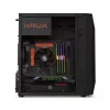 Korpuss KRUX Astro Cube Black — kuba formas korpuss, micro ATX/mini-ITX, 1×3.5 collu + 2×2.5 collu sloti, sānu logs, max PSU 28 cm, max dzesētāja augstums 136 mm