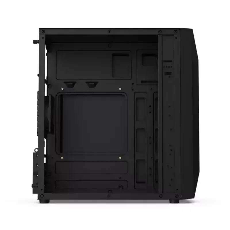 Korpuss KRUX Astro Cube Black — kuba formas korpuss, micro ATX/mini-ITX, 1×3.5 collu + 2×2.5 collu sloti, sānu logs, max PSU 28 cm, max dzesētāja augstums 136 mm