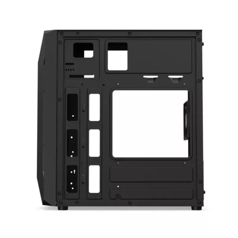 Korpuss KRUX Astro Cube Black — kuba formas korpuss, micro ATX/mini-ITX, 1×3.5 collu + 2×2.5 collu sloti, sānu logs, max PSU 28 cm, max dzesētāja augstums 136 mm