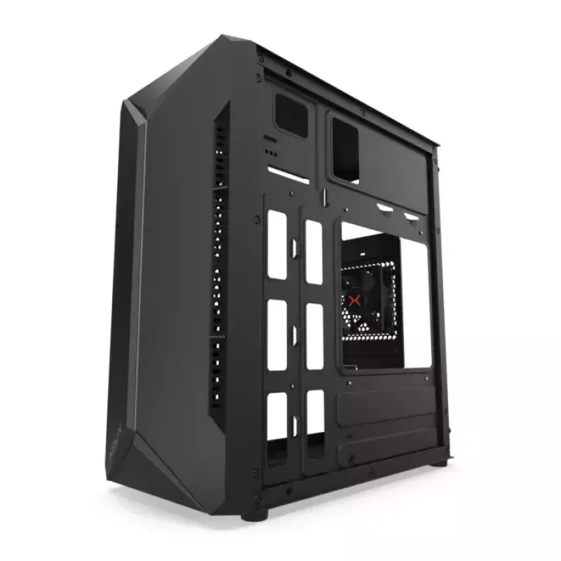 Korpuss KRUX Astro Cube Black — kuba formas korpuss, micro ATX/mini-ITX, 1×3.5 collu + 2×2.5 collu sloti, sānu logs, max PSU 28 cm, max dzesētāja augstums 136 mm