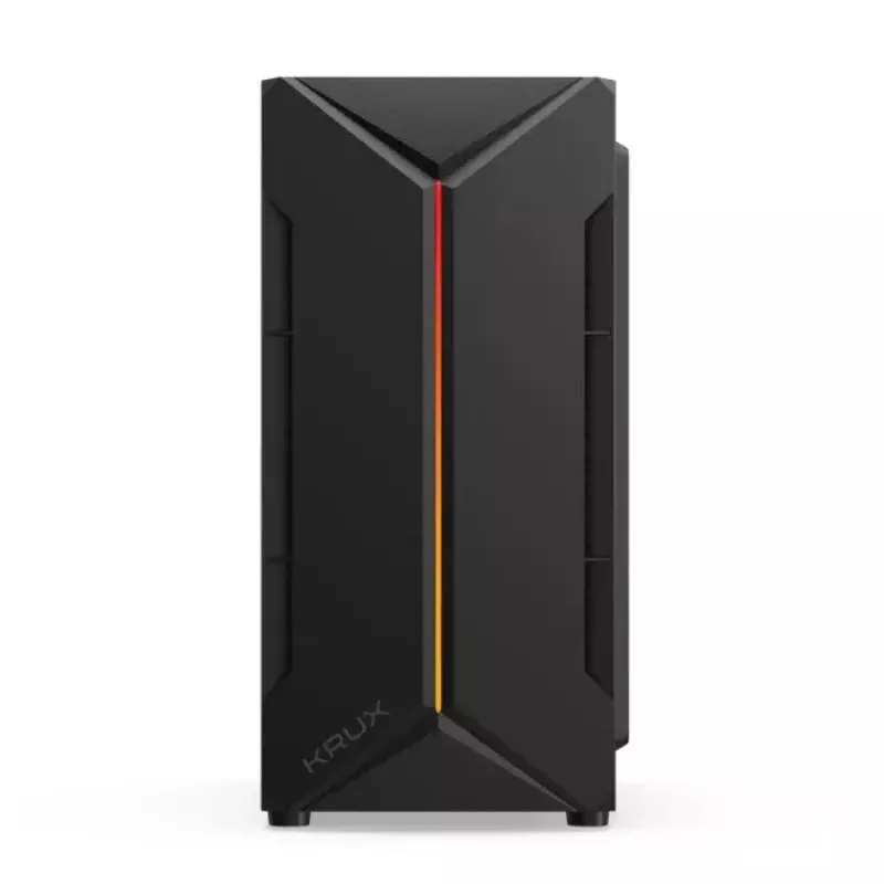 Korpuss KRUX Astro Cube Black — kuba formas korpuss, micro ATX/mini-ITX, 1×3.5 collu + 2×2.5 collu sloti, sānu logs, max PSU 28 cm, max dzesētāja augstums 136 mm