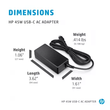 HP 45W USB-C maiņstrāvas adapteris klēpjdatoram, iekštelpām, 45 W, 3 A