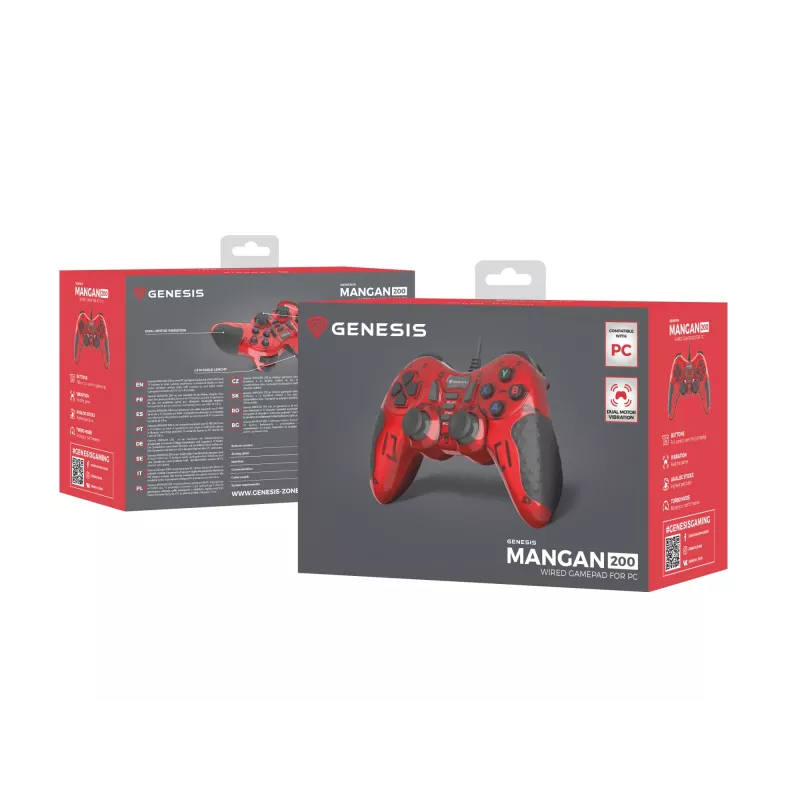 GENESIS MANGAN 200 Red USB 2.0 spēļu kontrolieris (gamepad) ar analogajiem un digitālajiem taustiņiem