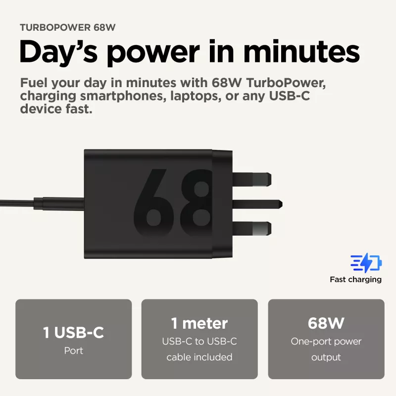 Motorola TurboPower 68W universāls melns AC ātrās uzlādes lādētājs