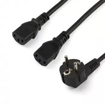 StarTech.com 2m datora strāvas Y kabelis, 18AWG, EU Schuko līdz 2x C13, 10A 250V, melns