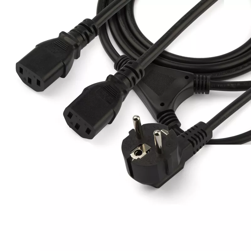 StarTech.com 2m datora strāvas Y kabelis, 18AWG, EU Schuko līdz 2x C13, 10A 250V, melns