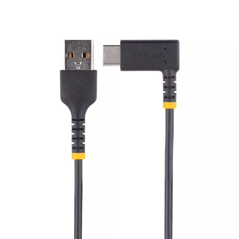 StarTech.com 30cm USB-A uz USB-C lādēšanas kabelis ar taisnu leņķi - izturīgs ātrās uzlādes kabelis - melns - USB 2.0 - aramīda šķiedra - 3A