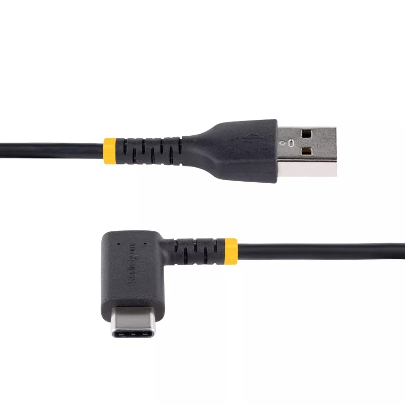 StarTech.com 30cm USB-A uz USB-C lādēšanas kabelis ar taisnu leņķi - izturīgs ātrās uzlādes kabelis - melns - USB 2.0 - aramīda šķiedra - 3A
