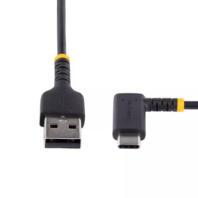StarTech.com 30cm USB-A uz USB-C lādēšanas kabelis ar taisnu leņķi - izturīgs ātrās uzlādes kabelis - melns - USB 2.0 - aramīda šķiedra - 3A