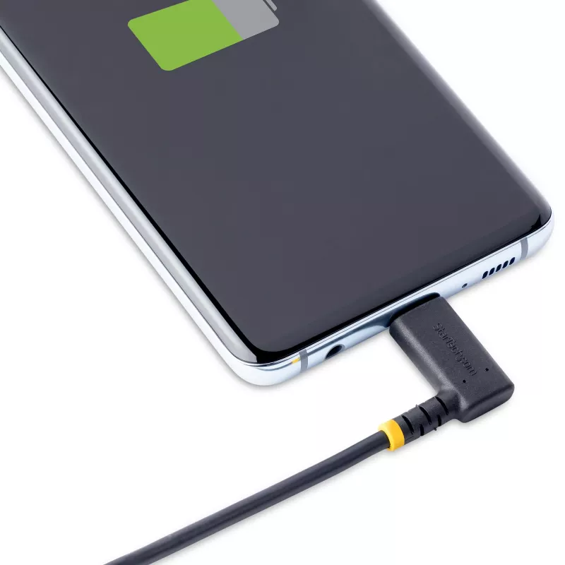 StarTech.com 30cm USB-A uz USB-C lādēšanas kabelis ar taisnu leņķi - izturīgs ātrās uzlādes kabelis - melns - USB 2.0 - aramīda šķiedra - 3A