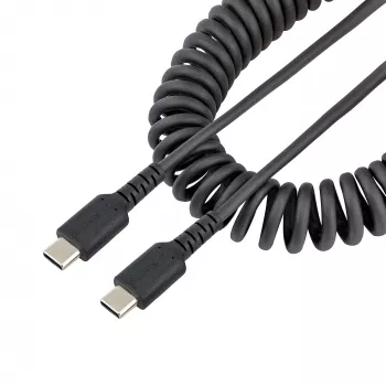 StarTech.com 20 collu (50 cm) savīts USB-C lādēšanas kabelis, smagās slodzes ātra uzlāde un datu sinhronizācija, USB 2.0, armīda šķiedra, melns