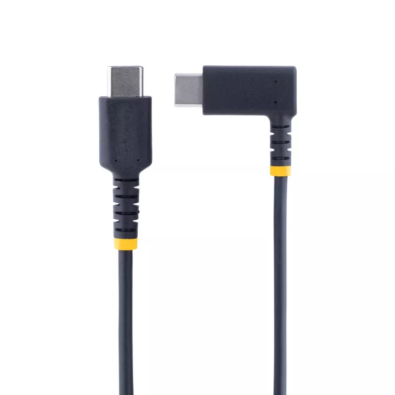 StarTech.com 6ft (2m) USB C lādēšanas kabelis ar taisno leņķi - 60W PD 3A - izturīgs ātrās uzlādes USB-C kabelis - melns USB 2.0 Type-C - pastiprināts ar aramīda šķiedru - USB lādēšanas vads