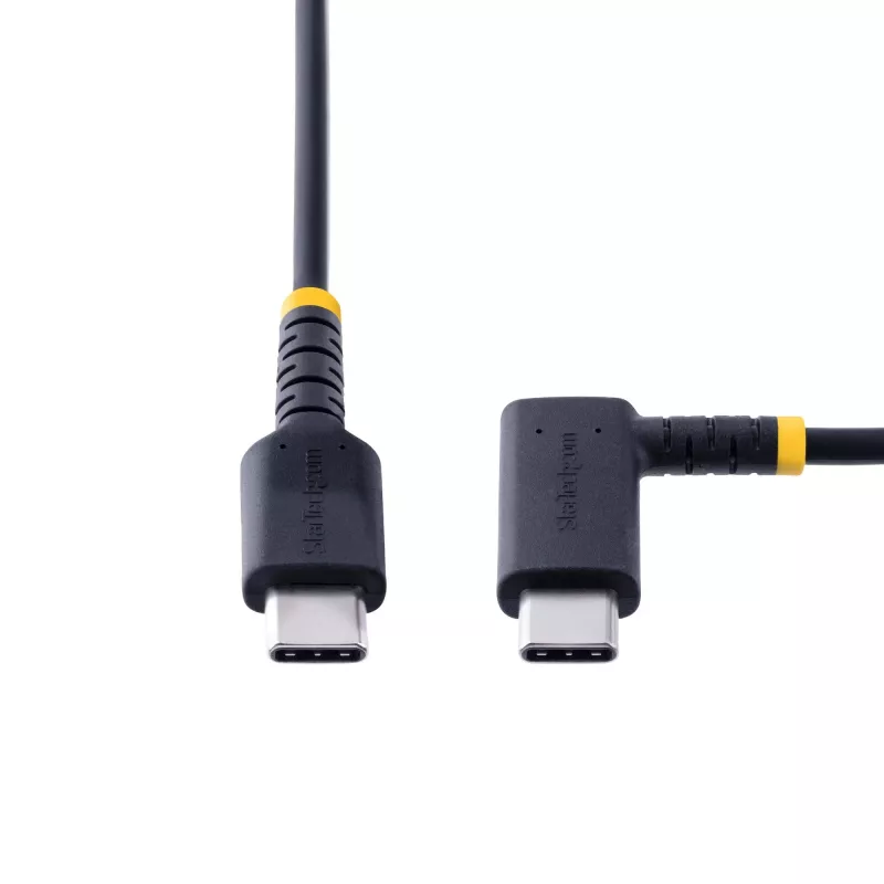 StarTech.com 6ft (2m) USB C lādēšanas kabelis ar taisno leņķi - 60W PD 3A - izturīgs ātrās uzlādes USB-C kabelis - melns USB 2.0 Type-C - pastiprināts ar aramīda šķiedru - USB lādēšanas vads