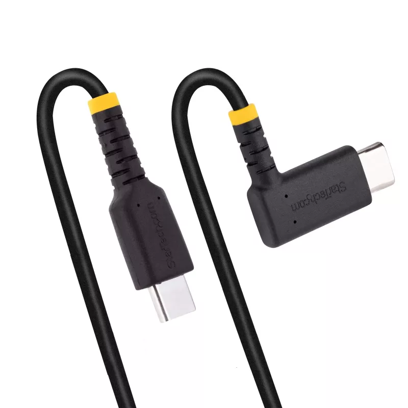 StarTech.com 6ft (2m) USB C lādēšanas kabelis ar taisno leņķi - 60W PD 3A - izturīgs ātrās uzlādes USB-C kabelis - melns USB 2.0 Type-C - pastiprināts ar aramīda šķiedru - USB lādēšanas vads