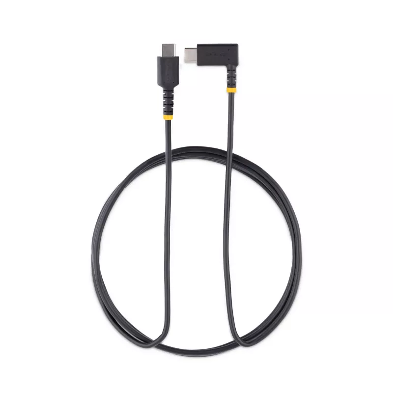 StarTech.com 6ft (2m) USB C lādēšanas kabelis ar taisno leņķi - 60W PD 3A - izturīgs ātrās uzlādes USB-C kabelis - melns USB 2.0 Type-C - pastiprināts ar aramīda šķiedru - USB lādēšanas vads